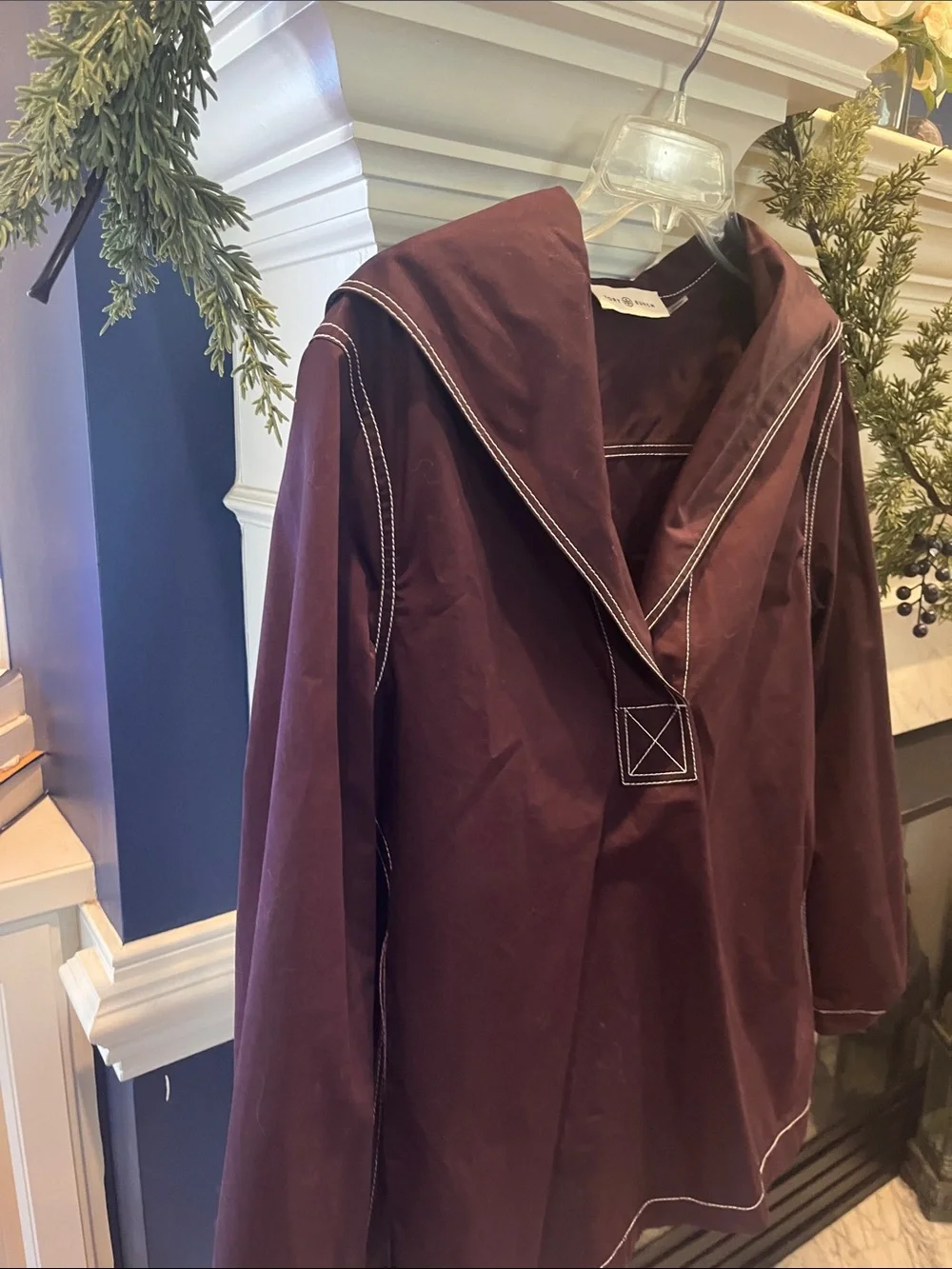 Tory Burch Plum Sailor Pullover with Contrast White Stitching